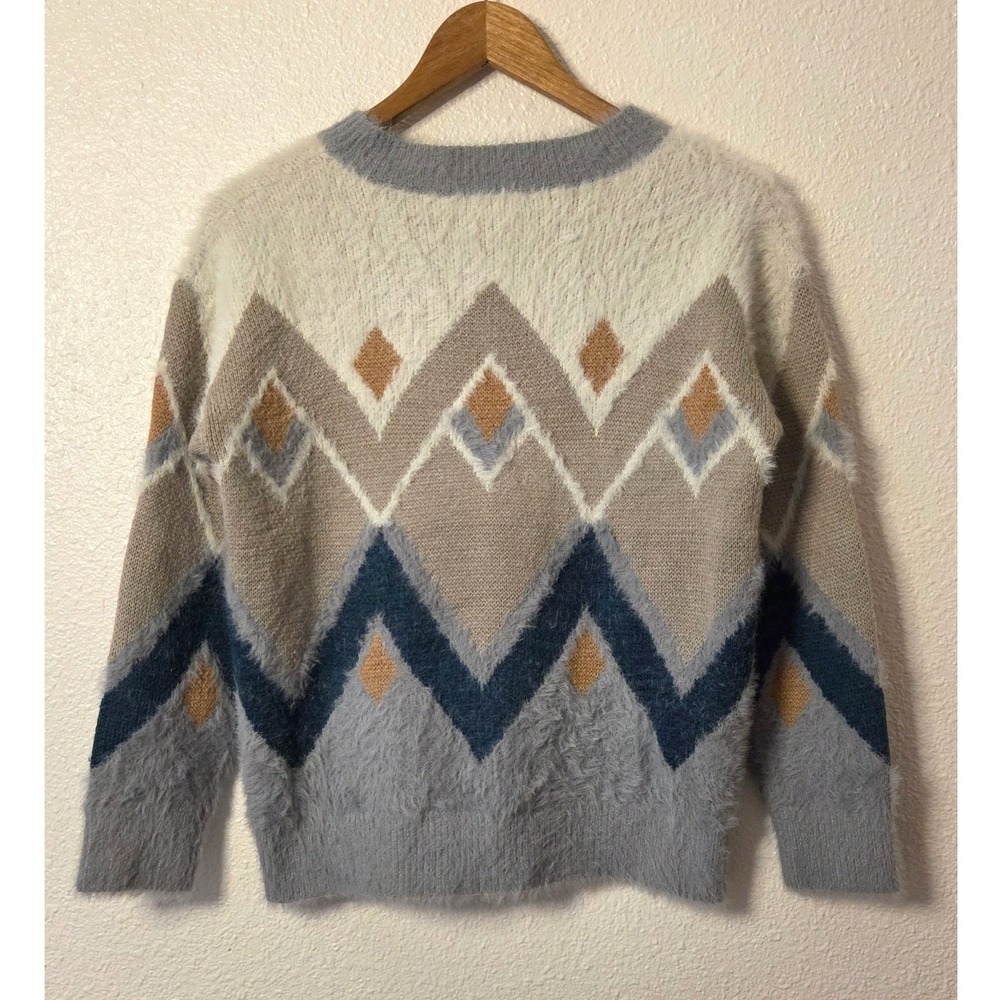 Böhme Aztec Southwestern Fuzzy Sweater Neutral Boho Western Pullover Small - Picture 5 of 5